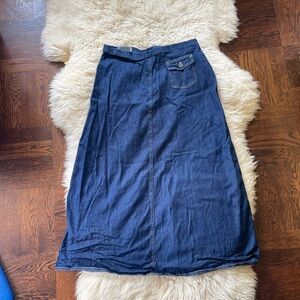 70s Vintage Denim Midi Skirt A-line back zip patch pocket size 6